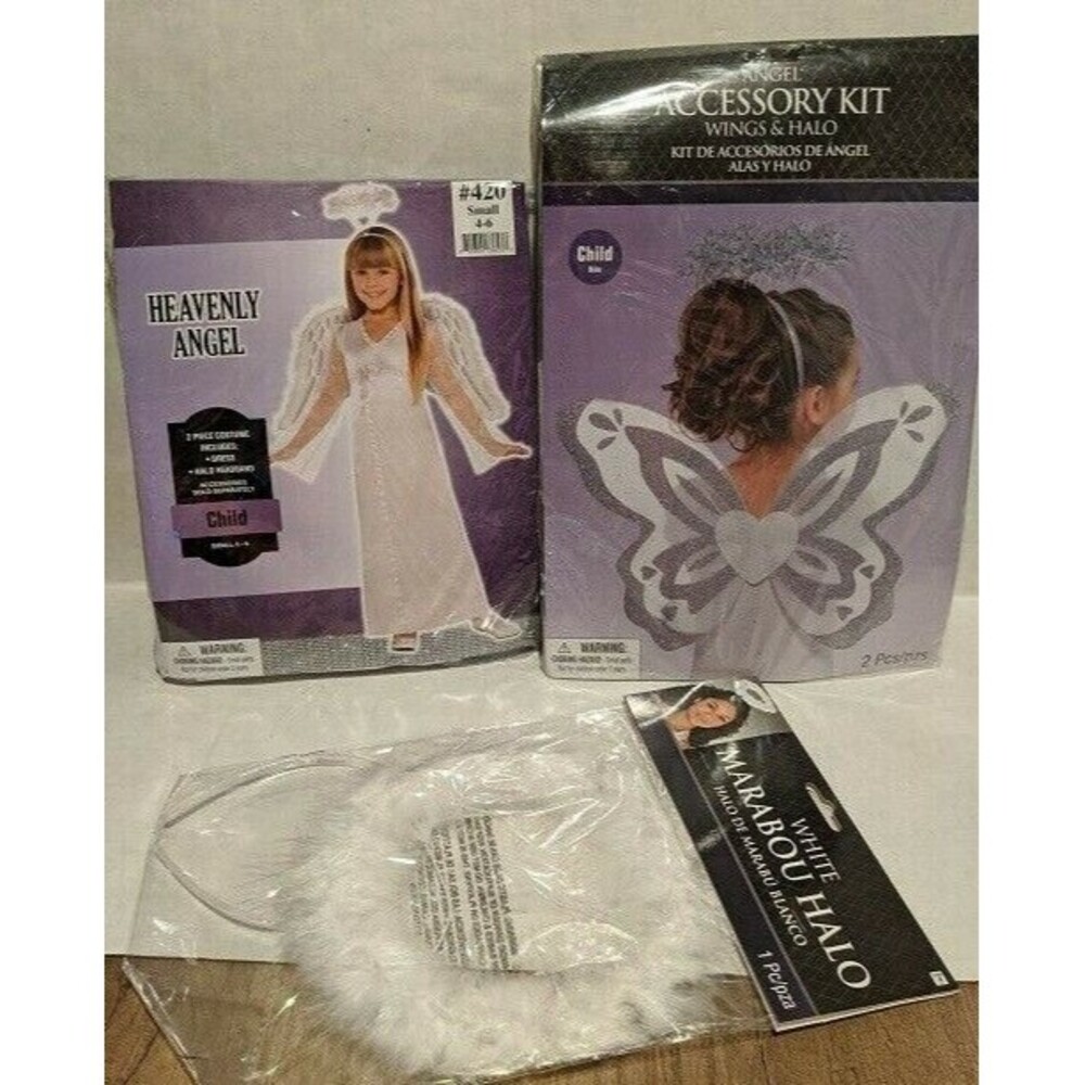 NEW Costumes USA Childs Small 4-6 Heavenly Angel Halloween Costume w/ Wings Halo